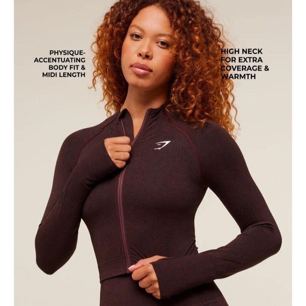 Gymshark Vital Seamless 2.0 Zip Pullover In Maroon Size Medium Women's Workout